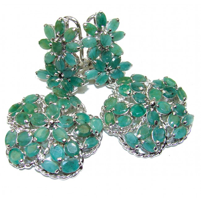 Gabriella Incredible quality Emerald .925 Sterling Silver handcrafted LARGE earrings