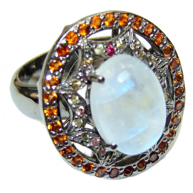 Special Fire Moonstone orange Sapphire .925 Sterling Silver handmade ring s. 8