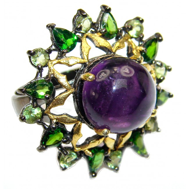 Vintage Style Amethyst .925 Sterling Silver handmade Cocktail Ring s. 8 1/4
