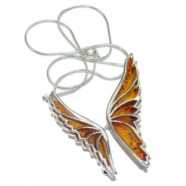 Graceful Butterfly Natural Polish Amber .925 Sterling Silver handcrafted necklace