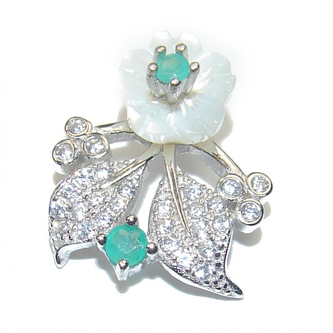 Magic Flower Blister Pearl Emerald .925 Sterling Silver Pendant