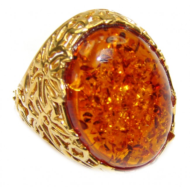 Eternity Genuine Baltic Amber 14K Gold over .925 Sterling Silver handmade Ring size 7 adjustable