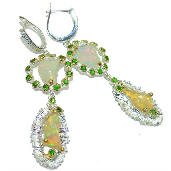 A PANTHEON Authentic Ethiopian Fire Opal 18K Gold over .925 Sterling Silver handcrafted earrings