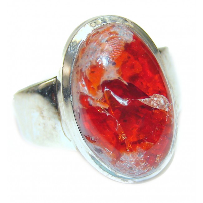 Orange Wonder Mexican Opal .925 Sterling Silver handcrafted Ring size 9