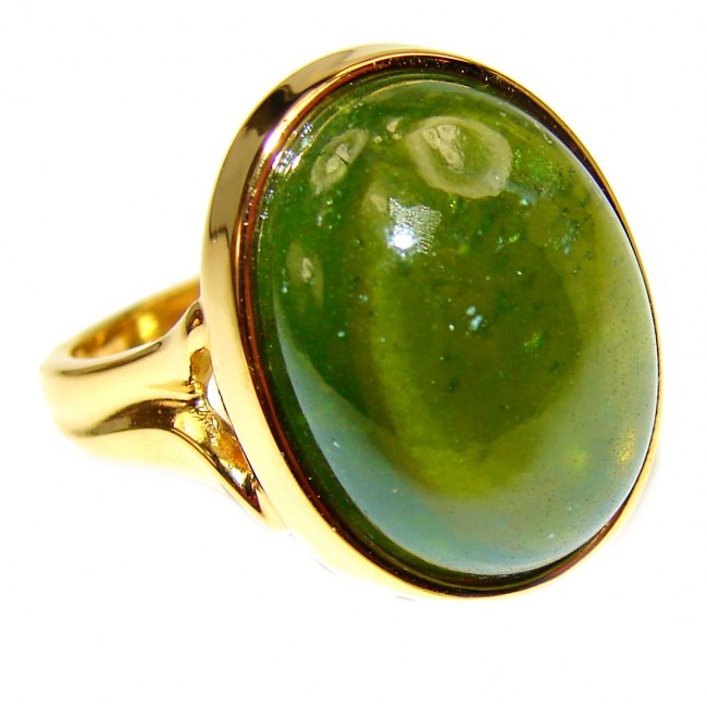 Authentic 21ct Green Tourmaline 18K Yellow gold over .925 Sterling Silver brilliantly handcrafted ring s. 8