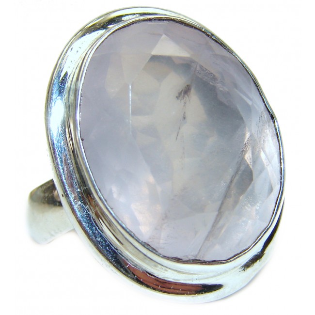 Huge Authentic Rose Quartz .925 Sterling Silver Ring size 8