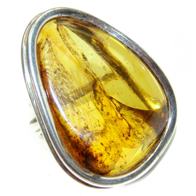 Golden Waves Excellent quality Authentic Baltic Amber Sterling Silver Ring s. 7 adjustable