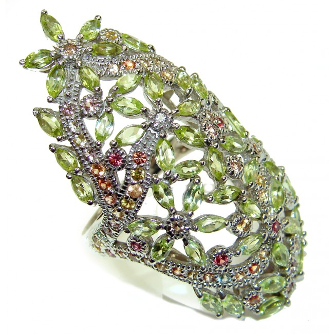 Melissa genuine Peridot .925 Sterling Silver handcrafted HUGE Ring size 9 1/4