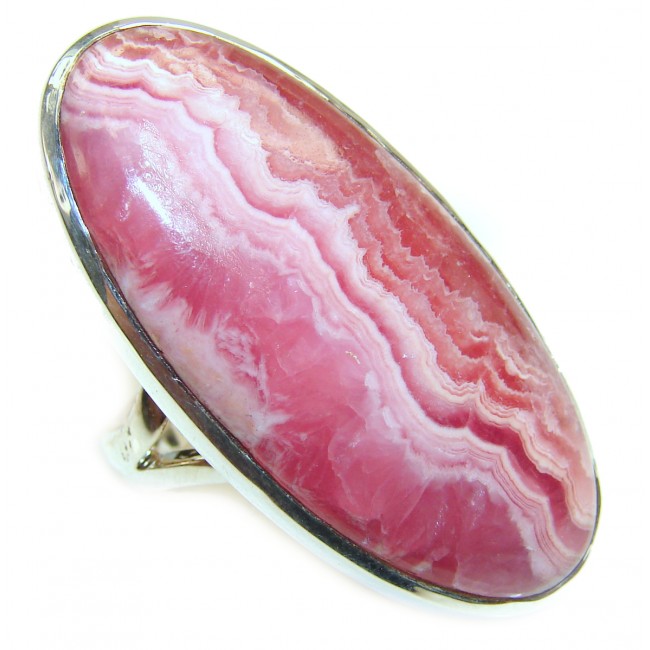 Large Argentinian Rhodochrosite .925 Sterling Silver handmade ring size 8