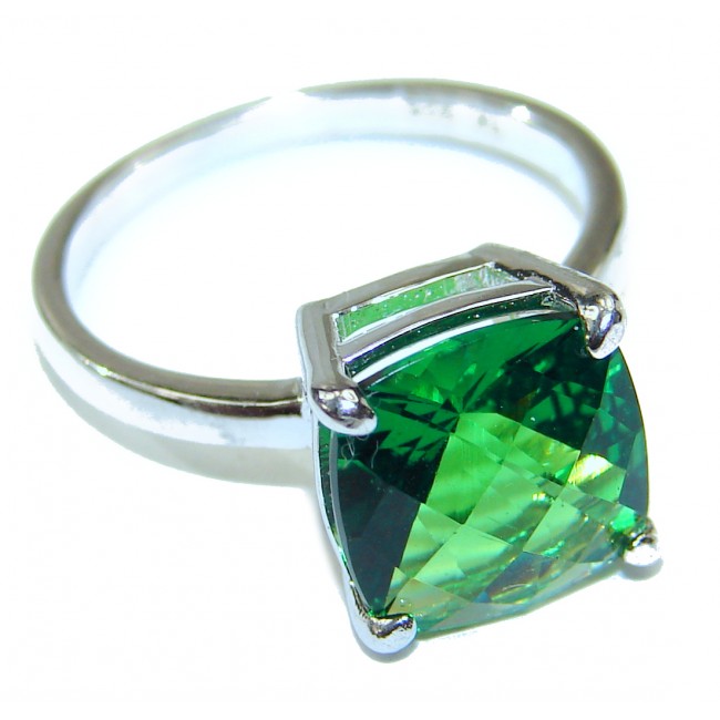 Authentic volcanic emerald cut Green Helenite .925 Sterling Silver ring s. 7 1/4