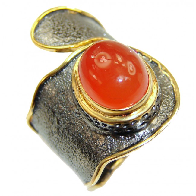 Large Natural Carnelian 18K Gold over .925 Sterling Silver handcrafted ring size 7