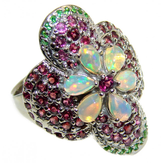 Ethiopian Opal .925 Sterling Silver handmade Large ring size 8 1/4