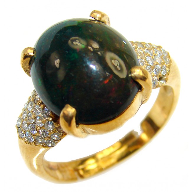 Vintage Design 7.5ctw Genuine Black Opal 18K Gold over .925 Sterling Silver handmade Ring size 8 adjustable