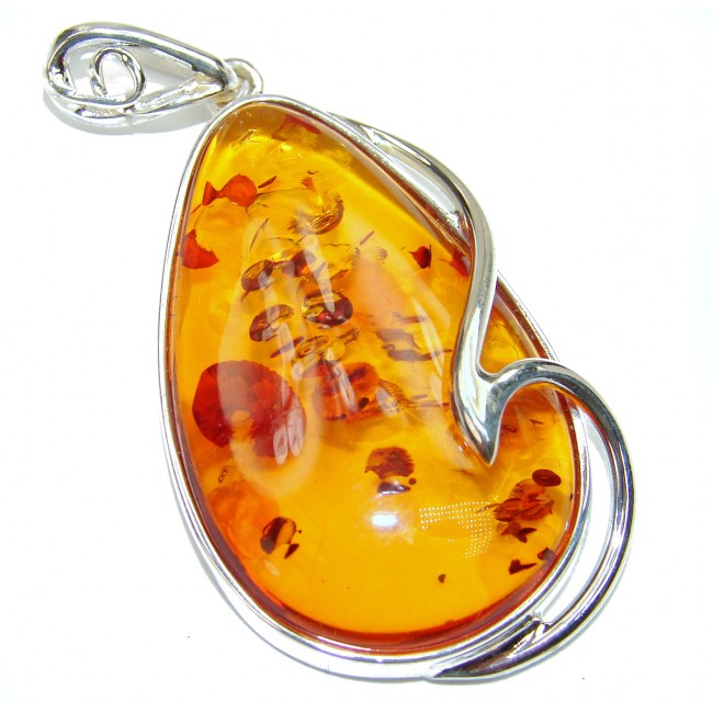 Great Golden Beauty Natural Baltic Amber .925 Sterling Silver handmade Pendant