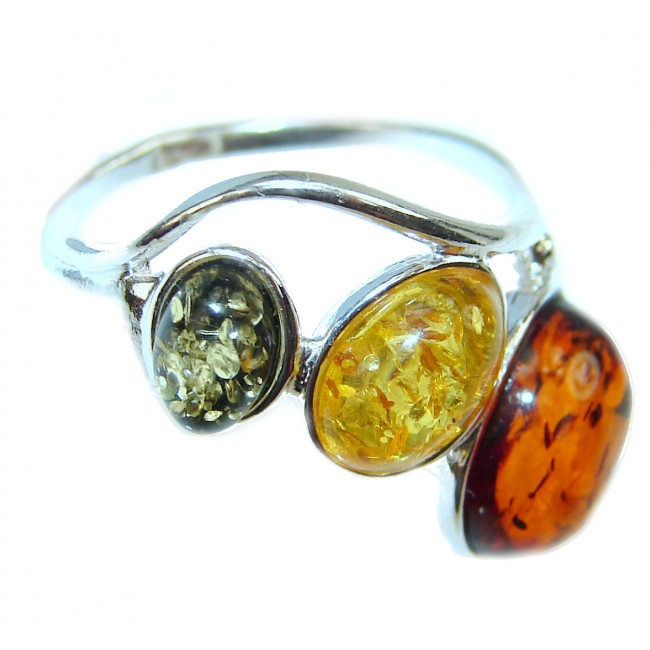 Beautiful Authentic carved Baltic Amber .925 Sterling Silver handcrafted ring; s. 7