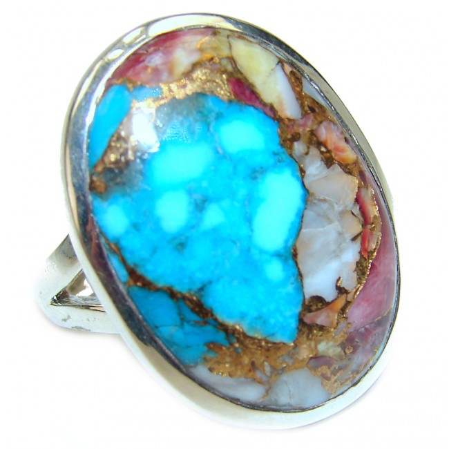 Rare Oyster Turquoise .925 Sterling Silver handcrafted ring; s. 7 1/4