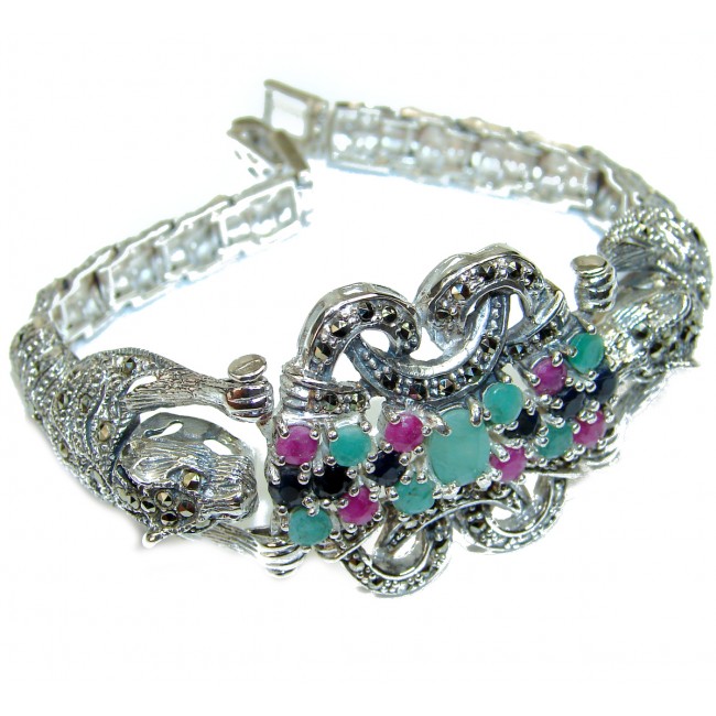 Precious Panthere Ruby Marcasite .925 Sterling Silver Bracelet