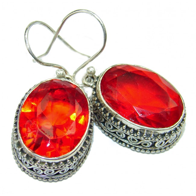 Electric Red Topaz .925 Sterling Silver handmade earrings