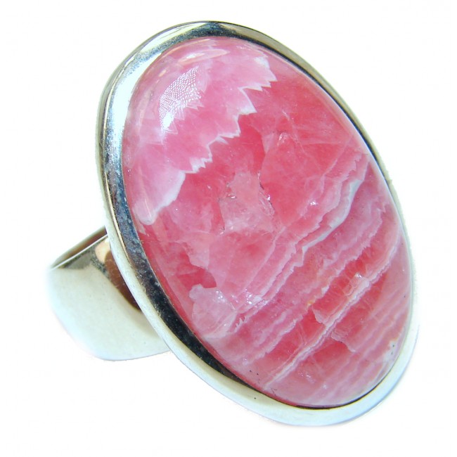 Large Argentinian Rhodochrosite .925 Sterling Silver handmade ring size 10