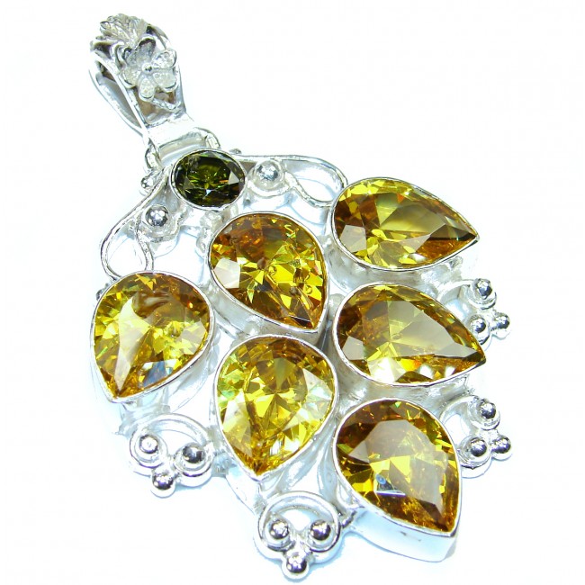 Yellow Cubic Zirconia .925 Sterling Silver LARGE Pendant