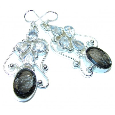 Black Tourmalinated Quartz Sterling Silver Earrings