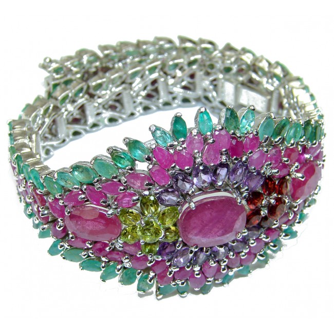 Luxury Authentic Ruby Emerald .925 Sterling Silver handmade Bracelet