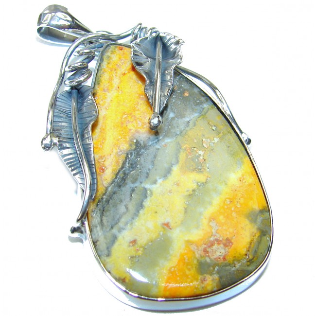 Huge Authentic Volcanic Bubble Bee Jasper oxidized .925 Sterling Silver handmade Pendant