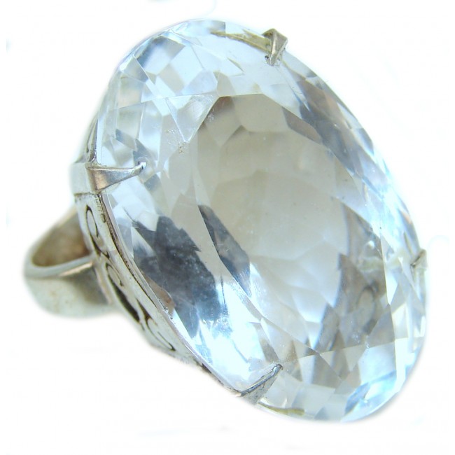 Large 55.9ct White Topaz .925 Sterling Silver handmade ring size 4 1/2