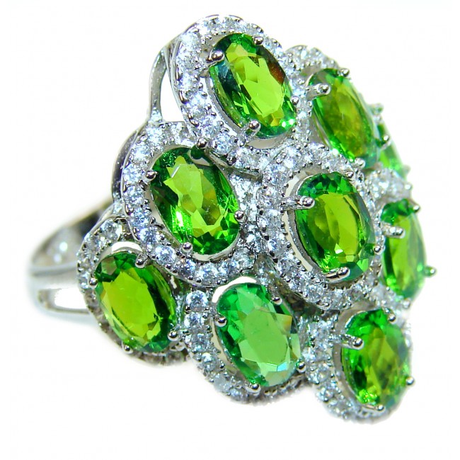 Huge Fancy Genuine Peridot .925 Sterling Silver handcrafted Ring size 7 1/4