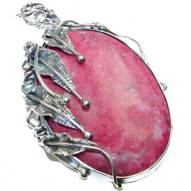 Huge Vintage Design Pink Rhodonite .925 Sterling Silver handmade Pendant