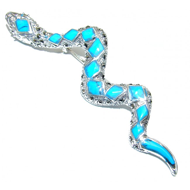 Huge Snake 2 7/8 inch long inlay Classy Blue Turquoise Sterling Silver Pendant / Brooch