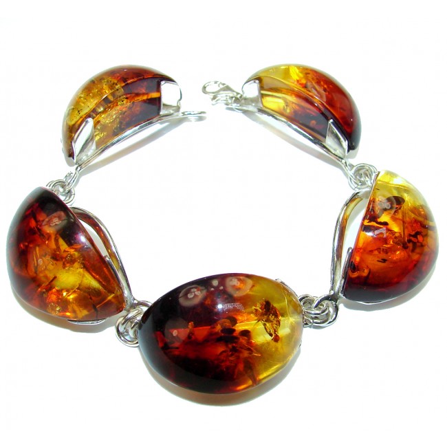 Large Beautiful genuine Baltic Amber .925 Sterling Silver handcrafted Bracelet