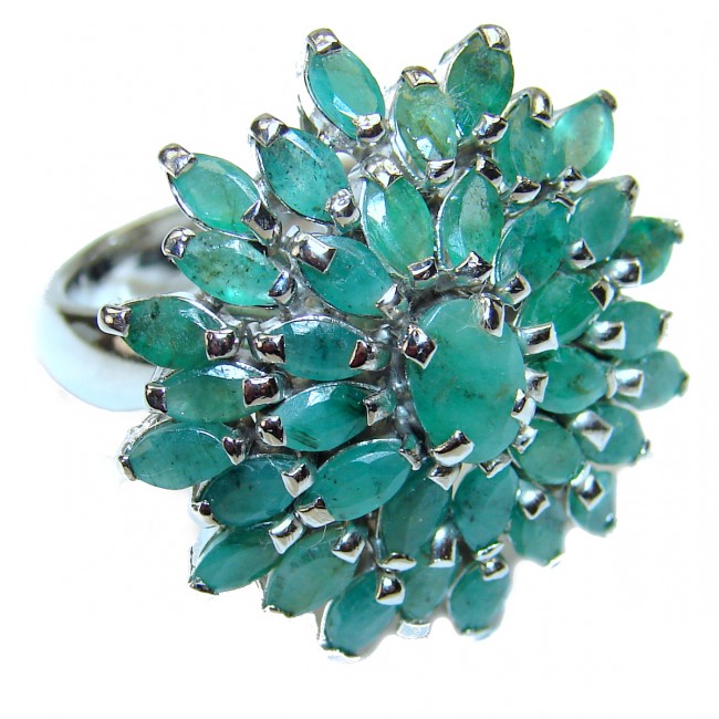 Natalie Genuine Emerald .925 Sterling Silver handcrafted Statement Ring size 8