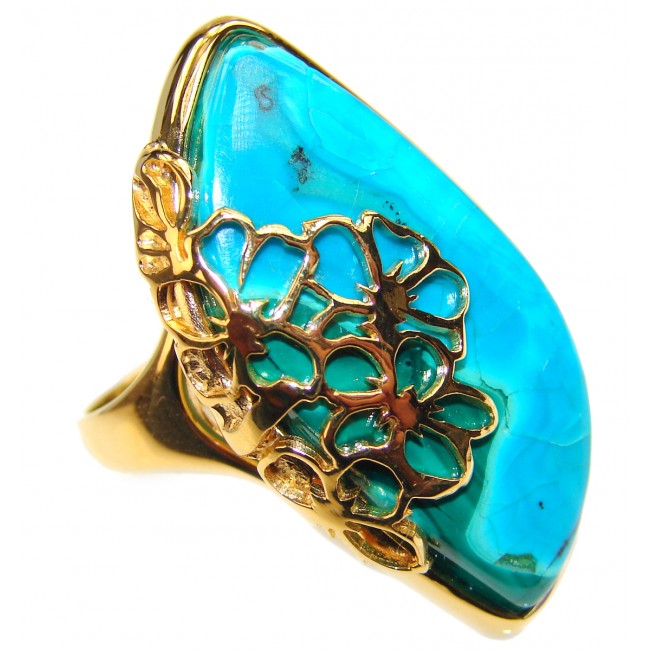 Stone Of Harmony Parrots Wing Chrysocolla 18K Gold over .925 Sterling Silver ring s. 8