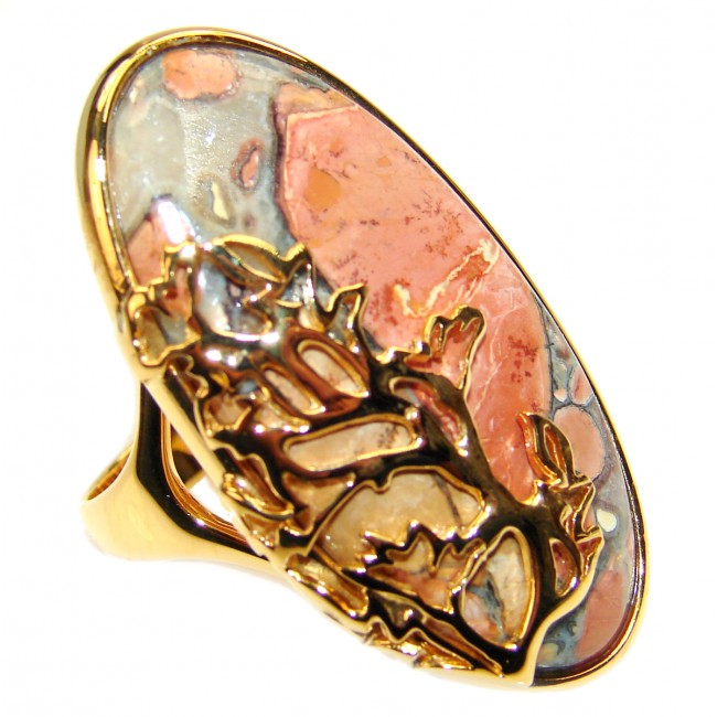 Natural Maligano Jasper 18K Gold over .925 Sterling Silver handcrafted Ring s. 9