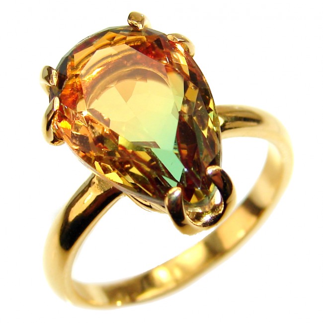 14.5ctw Watermelon Tourmaline 18K Gold over .925 Sterling Silver handcrafted Ring size 7 3/4