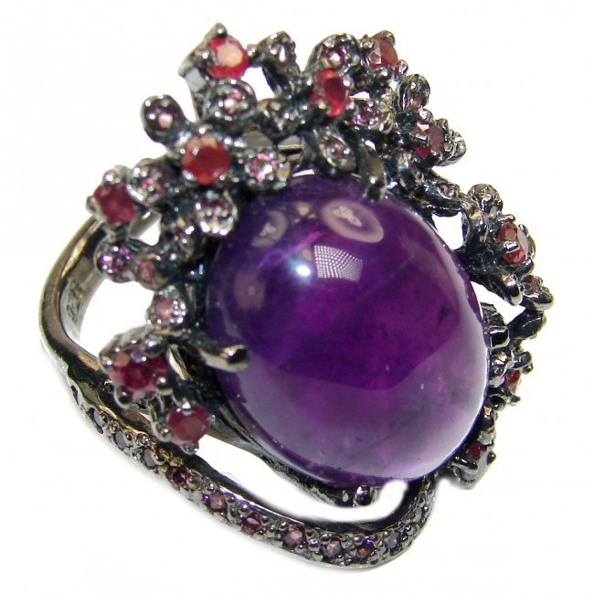 Authentic African Amethyst black rhodium over .925 Sterling Silver Ring size 8 3/4