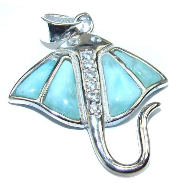 Stingray inlay Larimar from Dominican Republic .925 Sterling Silver handmade pendant