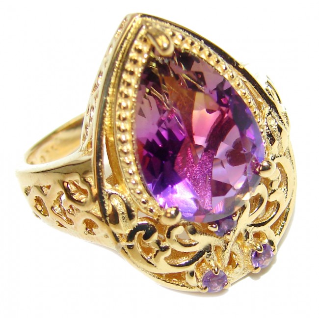 HUGE pear cut Ametrine 18K Gold over .925 Sterling Silver handcrafted Ring s. 9 1/4