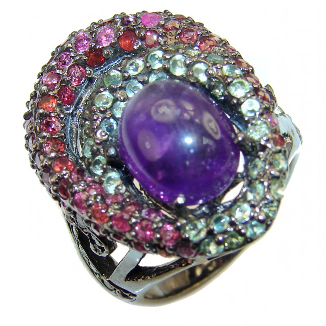 Authentic African Amethyst black rhodium over .925 Sterling Silver Ring size 8