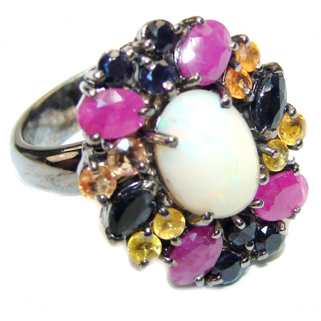 A MAGICAL INSPIRATION Authentic Ethiopian Opal .925 Sterling Silver handmade Ring s. 8 1/2