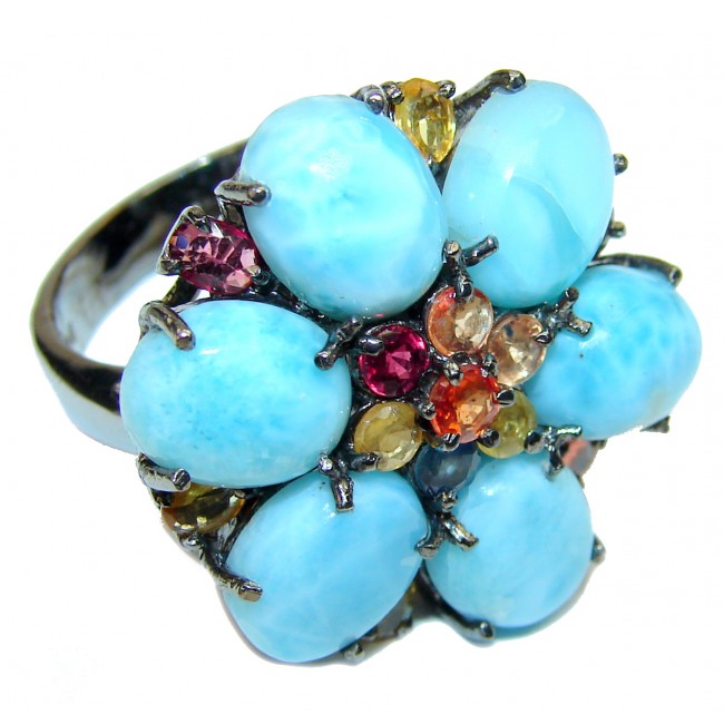 Natural Larimar yellow Sapphire .925 Sterling Silver handcrafted Ring s. 9