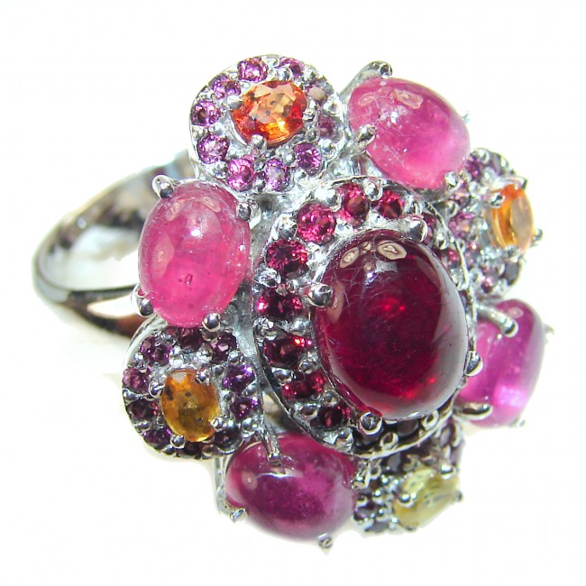 Genuine Ruby Star .925 Sterling Silver handmade LARGE Cocktail Ring s. 7 1/4