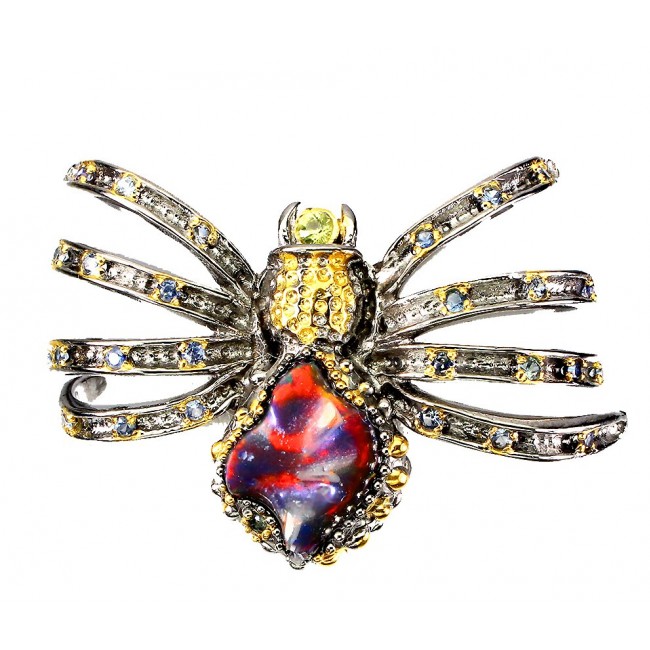 Scary Spider Unique Natural Canadian Ammolite .925 Sterling Silver handmade Pendant