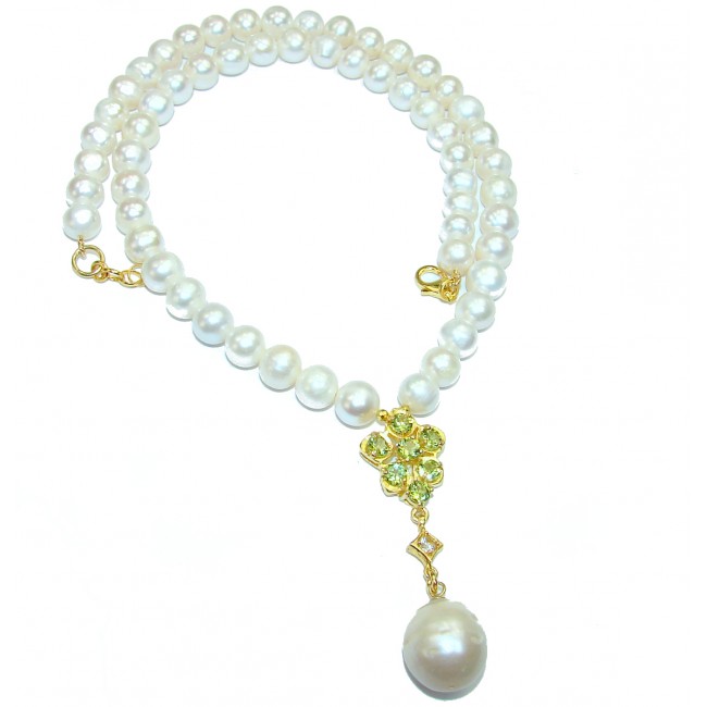 Tsarists heirloom Pearl & Citrine 14K Gold over .925 Sterling Silver handmade Necklace