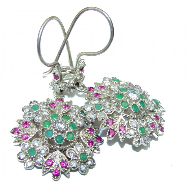 Magestic Genuine Ruby Emerald .925 Sterling Silver earrings