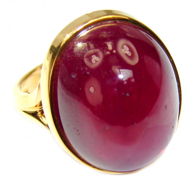 Genuine Ruby 18K yellow Gold over .925 Sterling Silver handmade Cocktail Ring s. 7 3/4