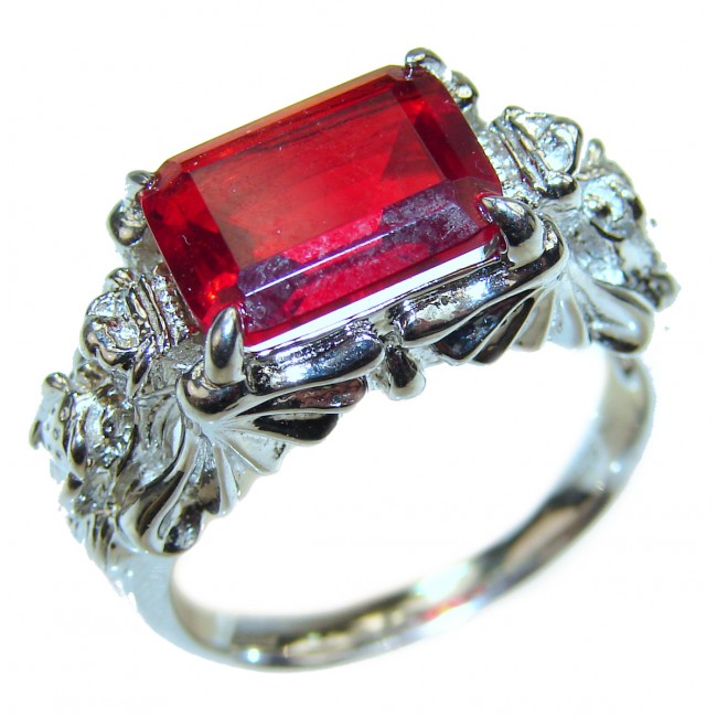 Electric Red volcanic Helenite .925 Sterling Silver ring s. 10