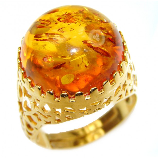 Genuine Baltic Amber .925 Sterling Silver handmade Ring size 7 adjustable