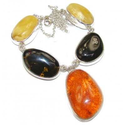 One in the World Natural Baltic Amber .925 Sterling Silver handcrafted necklace